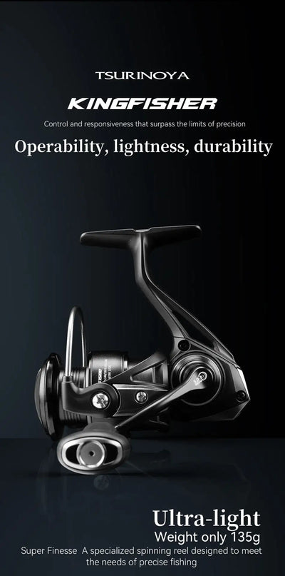 Ultralight spinning fishing reel with silver accents and compact black body