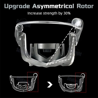 Silver metallic asymmetrical rotor of SeaKnight SANGE spinning reel with reinforced CNC aluminum design for strength