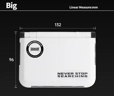 White fishing tackle storage box, hinged lid, compact mini case