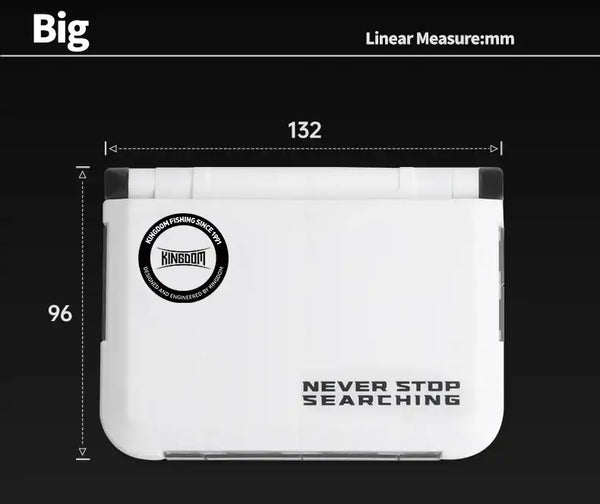 White fishing tackle storage box, hinged lid, compact mini case