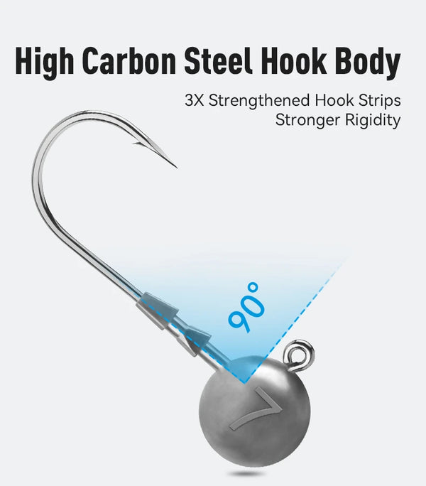Triple-edge lead head jig hook with silver metal head and curved steel hook