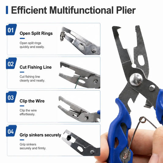 Fishing split rings with plier kit, blue-and-silver multifunction pliers and metal rings