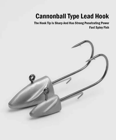 Silver cannonball lead jig hooks with twin curved treble-style hook arms