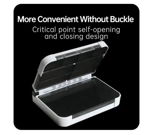 KINGDOM mini fishing tackle box storage case, white with open hinged lid and divided interior