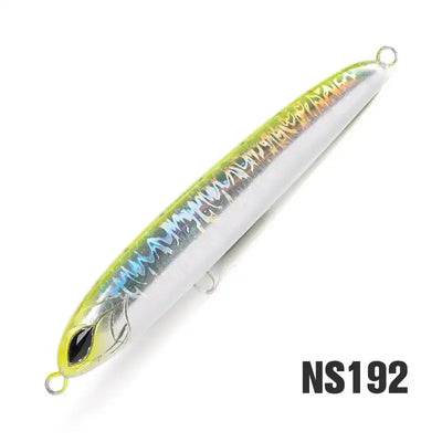 NS192 green-yellow and white stickbait lure with metal eye and single treble hook