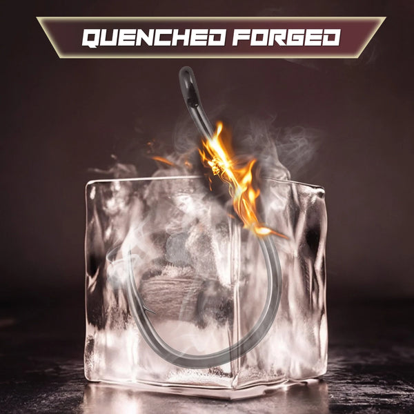 Quenched forged high carbon steel baitholder circle hook with protective finish
