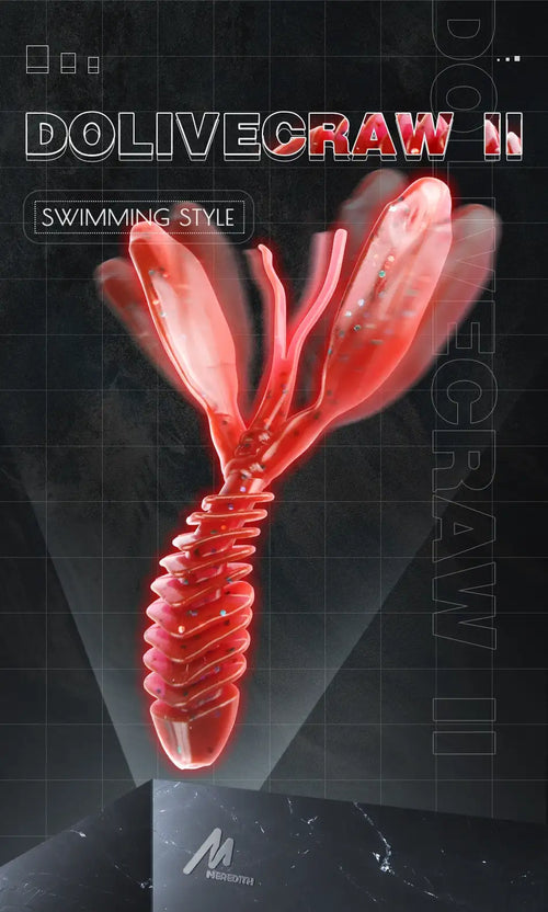 Red glowing-style silicone worm jigging lure with ribbed legs