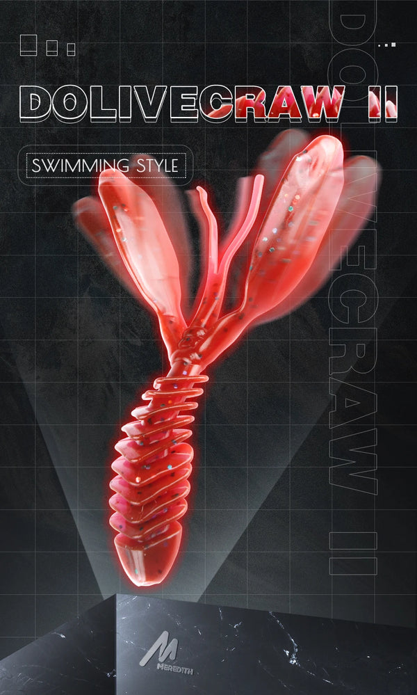 Red glowing-style silicone worm jigging lure with ribbed legs