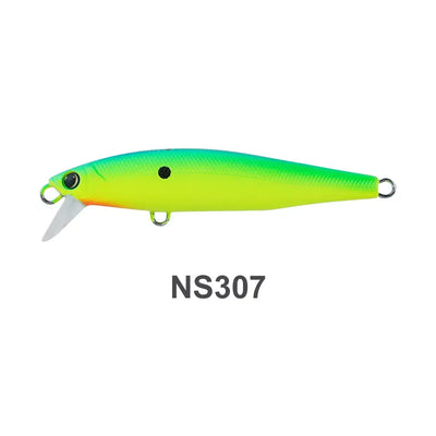 Fishing minnow lure, neon green body with black eye, side hooks, NS307