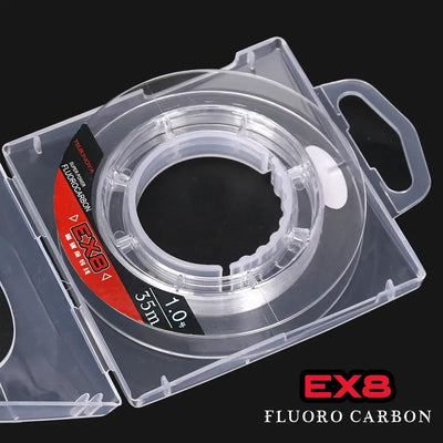Clear EX8 fluorocarbon line spool in plastic case with size markings 3.0