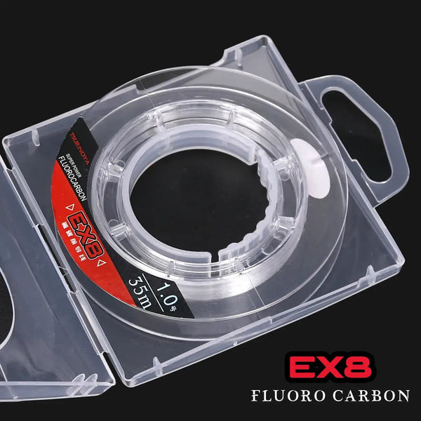 Clear EX8 fluorocarbon line spool in plastic case with size markings 3.0