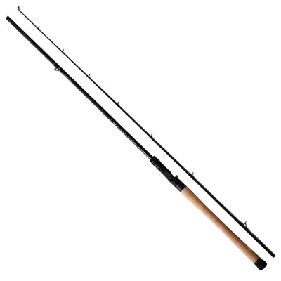 Black fishing rod blank with line guides along the length
