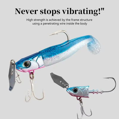 TSURINOYA FLUTTER T-tail lure, blue and silver glitter body with treble hook