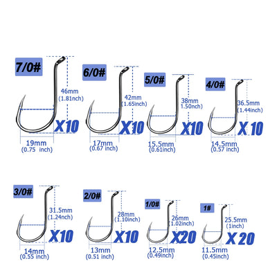 Offset Circle Hook Kit – High Carbon Steel | Mixed Sizes | 100–250pc | Bream Snapper