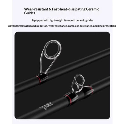 2-piece spinning rod, black blank with ceramic guide rings and wear-resistant guides