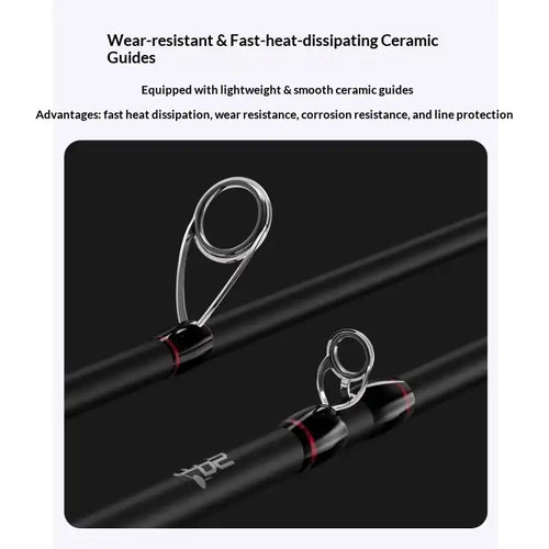 2-piece spinning rod, black blank with ceramic guide rings and wear-resistant guides