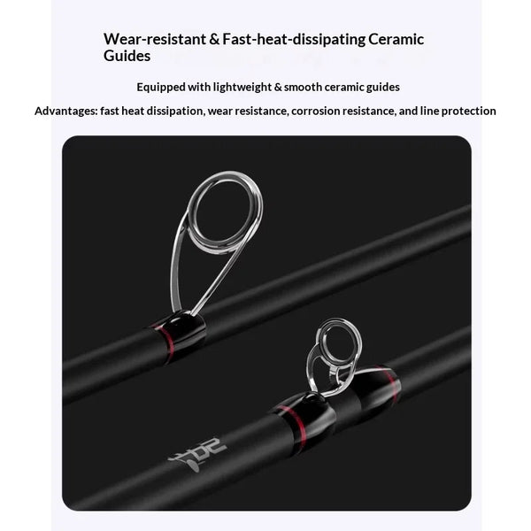 2-piece spinning rod, black blank with ceramic guide rings and wear-resistant guides
