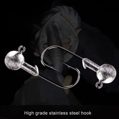 Round ball jig heads with stainless steel curved hooks, speckled silver balls