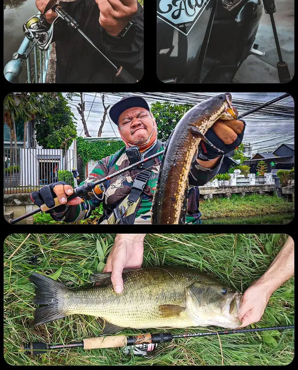 Angler holding a fishing rod while landing a large fish