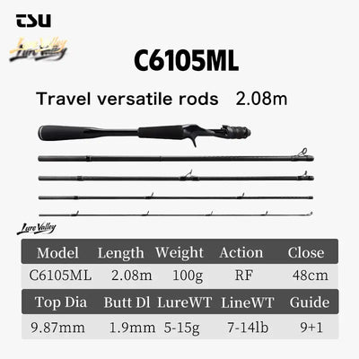 Packable 5-section fishing rod, C6105ML model, 2.08 m length, close 48 cm