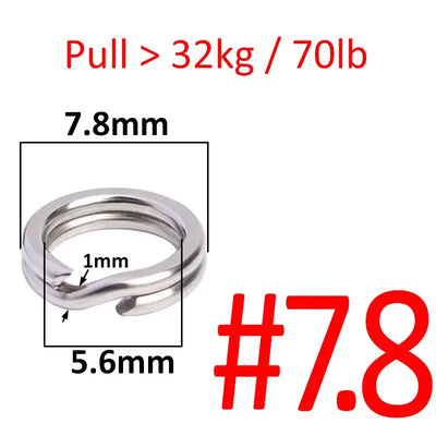 Stainless steel double oval split ring connector, size #7.8