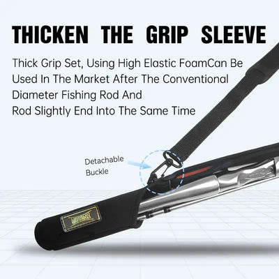 Thick grip sleeve on rod protection bag with detachable buckle and foam grip padding