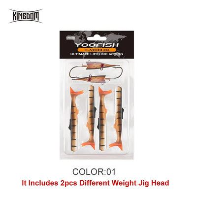 Sinking fishing lure set in orange paddle-tail soft baits with jig heads