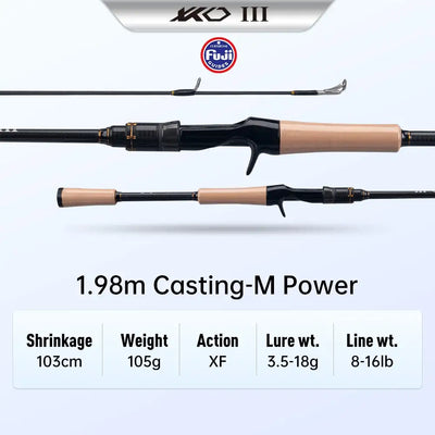 1.98m casting fishing rod with cork handle, black carbon blank, XF action