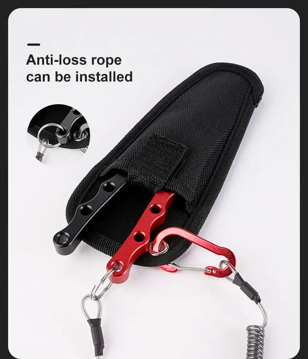 Split ring and hook removal pliers with red body and black protective pouch
