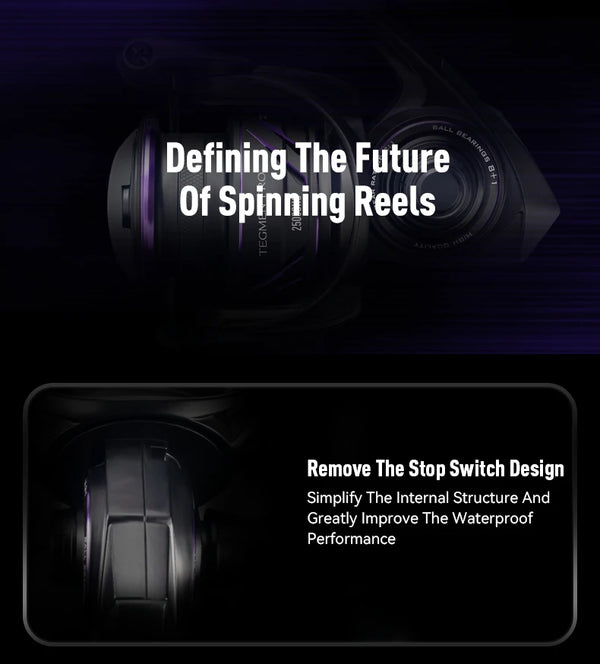 Black saltwater spinning reel with ergonomic body and smooth arm silhouette