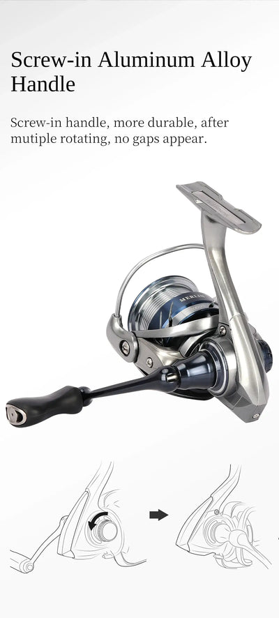 Ultralight spinning reel with screw-in aluminum alloy handle and black reel arm