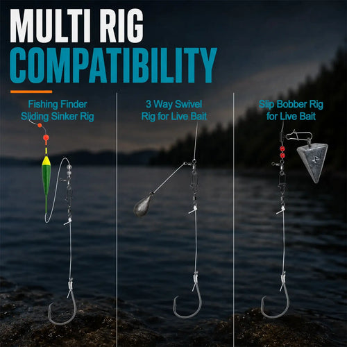 Pre-tied hook leaders for multi-rig setups with swivels and live-bait rig hooks