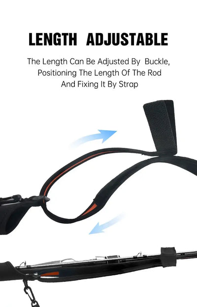 Length-adjustable fishing rod protection strap with buckle and loop securing band