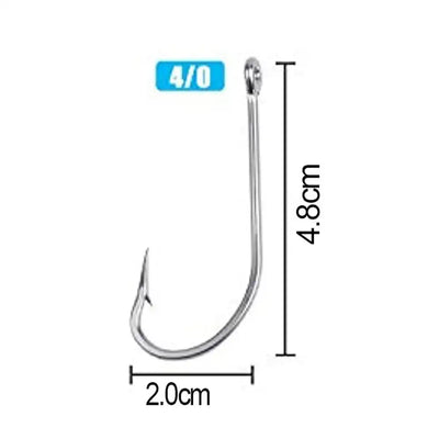 Longer stainless steel J-hook fishing hook with curved shank and barbed tip