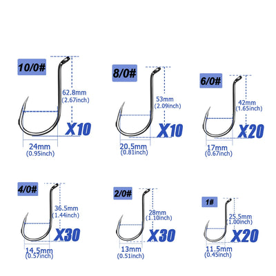 Offset Circle Hook Kit – High Carbon Steel | Mixed Sizes | 100–250pc | Bream Snapper