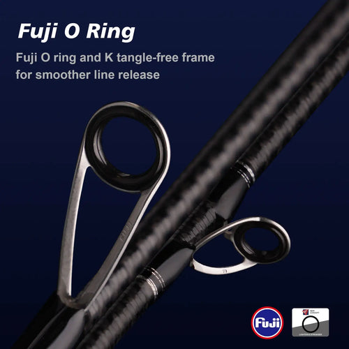 Fishing rod with Fuji O Ring guides and textured black rod blank