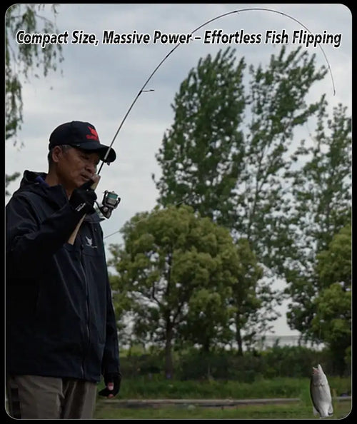 Baitcasting fishing rod casting outdoors with line arcing from the rod tip
