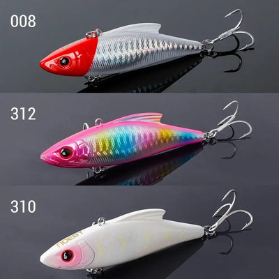 Three-piece sinking crankbait lure set with red, iridescent rainbow, and white colors