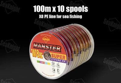 Multicolor X8 PE fishing line spool for sea fishing, 100m × 10 spools