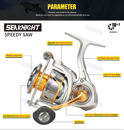 SeaKnight Speedy SAW Saltwater Spinning Reel – Full-Body Seawater-Proof | 10+1BB | 9–11kg Drag | 3000–6000