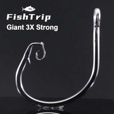 Giant stainless steel circle fishing hook with curved shank and needle point