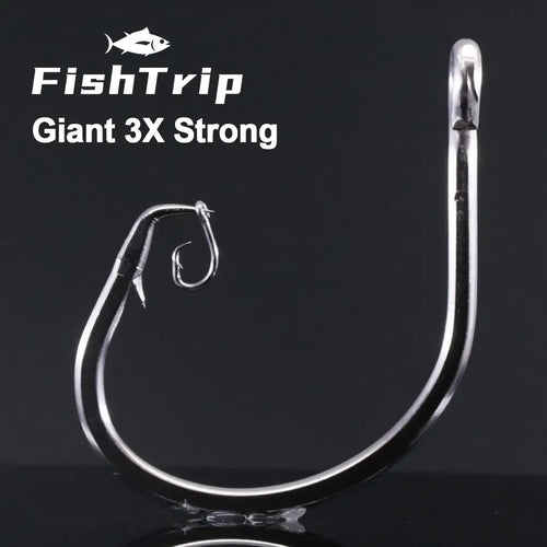 Giant stainless steel circle fishing hook with curved shank and needle point
