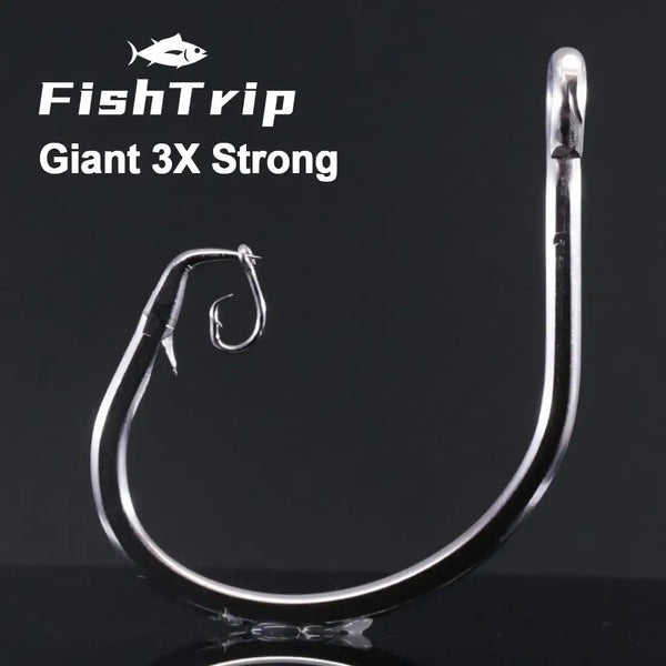 Giant stainless steel circle fishing hook with curved shank and needle point