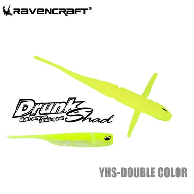 RAVENCRAFT Drunk Shad slow sinking soft shakier lure in bright neon yellow and translucent green with black eye detail