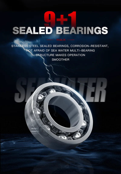 Spinning reel bearing close-up, metallic silver sealed bearing ring component