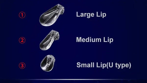 Three clear replacement lip sizes: large, medium, and small U-type