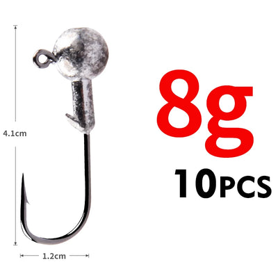 Round ball jig head hook, 8g, 10-piece set