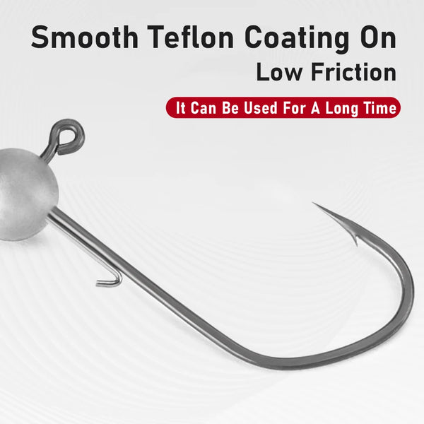 Micro jig head hook with ball weight, smooth teflon-coated shank, low friction, two hooks