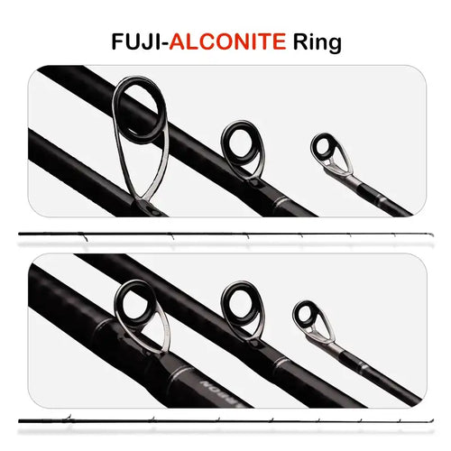 Fuji-Alconite ring guides on a black fishing rod section