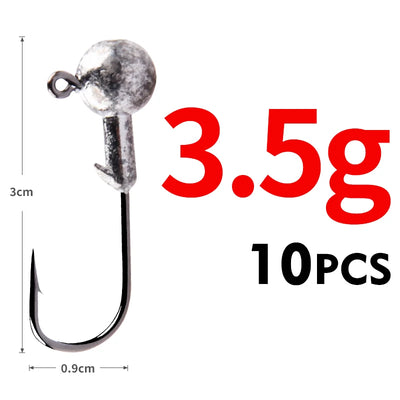 3.5g round ball jig head with curved hook, 10-pack